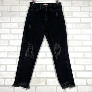 SO Sol High Rise Mom Jeans Distressed Frayed Hem Black Denim Pants Size 3 26W